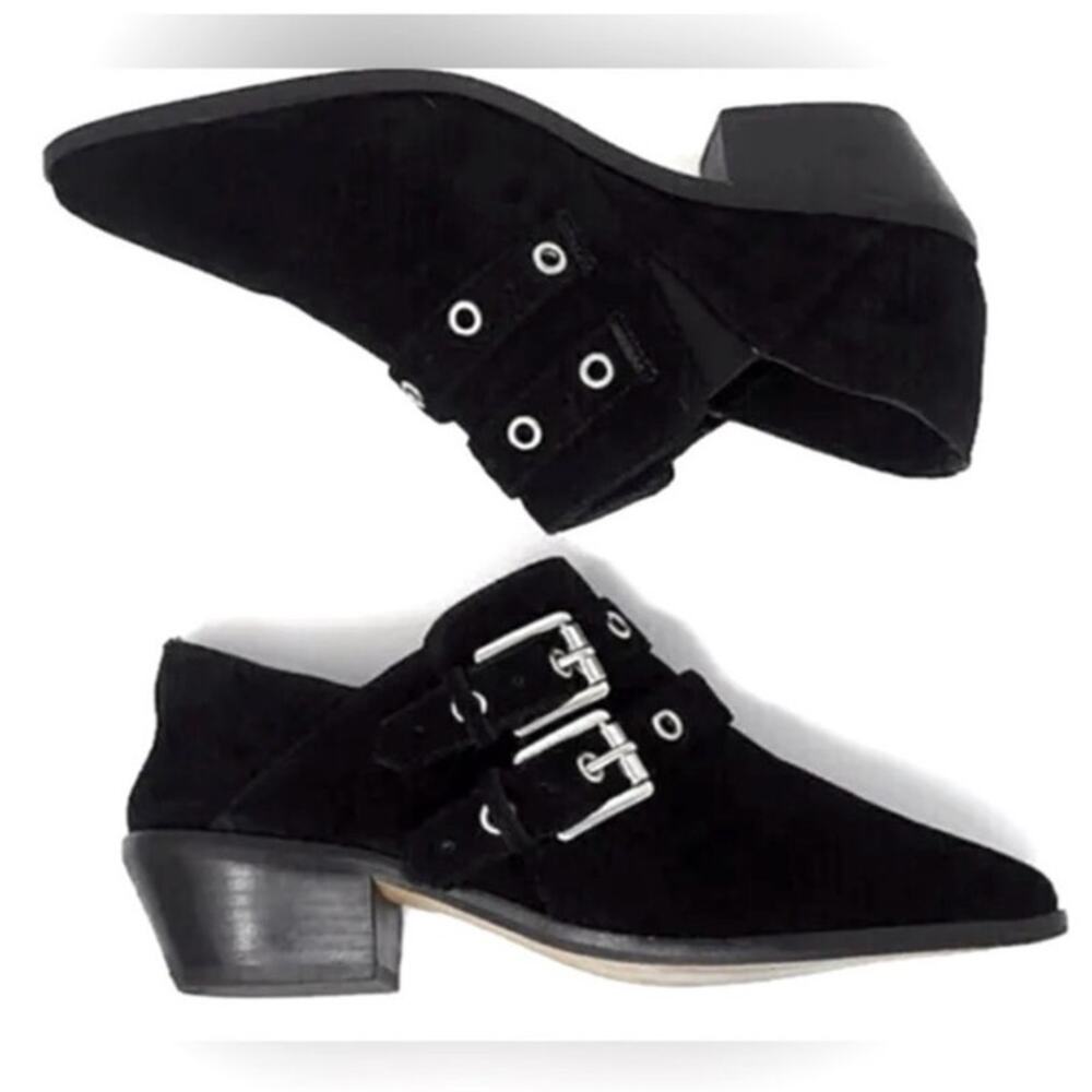 Rebecca Minkoff 6.5 Austen Black Suede Ankle Booties Western Pointed Toe Buckle